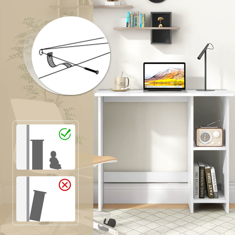 Ebern Designs Small Computer Desk With Storage Modern Writing Desk With Adjustable Shelf White Wayfair